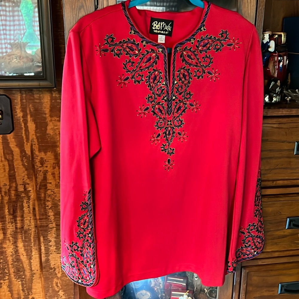 Beautiful red Bob Mackie blouse.